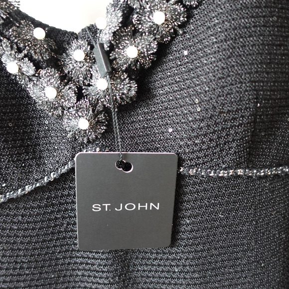 St John Dress Womens 6 Black Caviar Beaded Embellished Knit Cocktail NWT $1695 - Picture 3 of 12